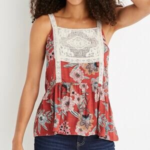 Maurices Floral Lace Bib Tank Top Boho Flowy Peplum Size Large